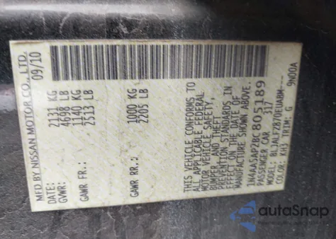 2011 Nissan Maxima 3.5 Sv из США, поврежденный, VIN 1N4AA5AP2BC805189